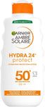 Garnier Ambre Solaire Hydra 24 Hour Protect Lotion, Water Resistant Sunscreen, With Shea Butter, Uva And Uvb Protection, Unscented, Sun Protection Factor 50, 200 Ml, Pack Of 1