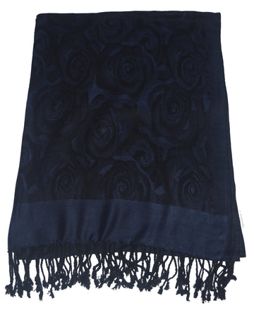 P4F Navy Flower Printed Pashmina