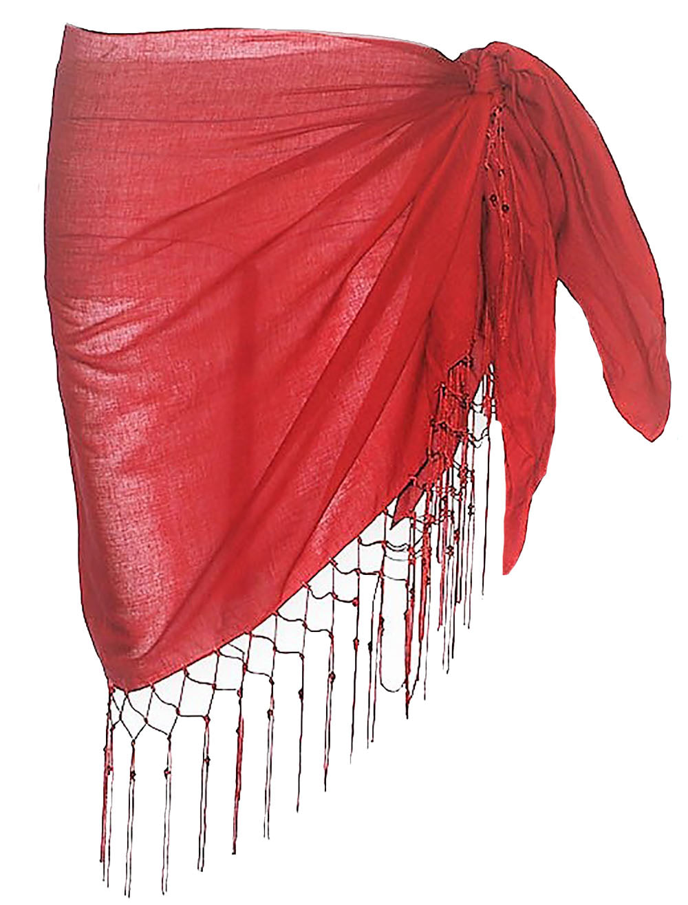 Half Red Polyester Tassel Sarong