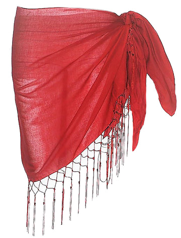 Half Red Polyester Tassel Sarong